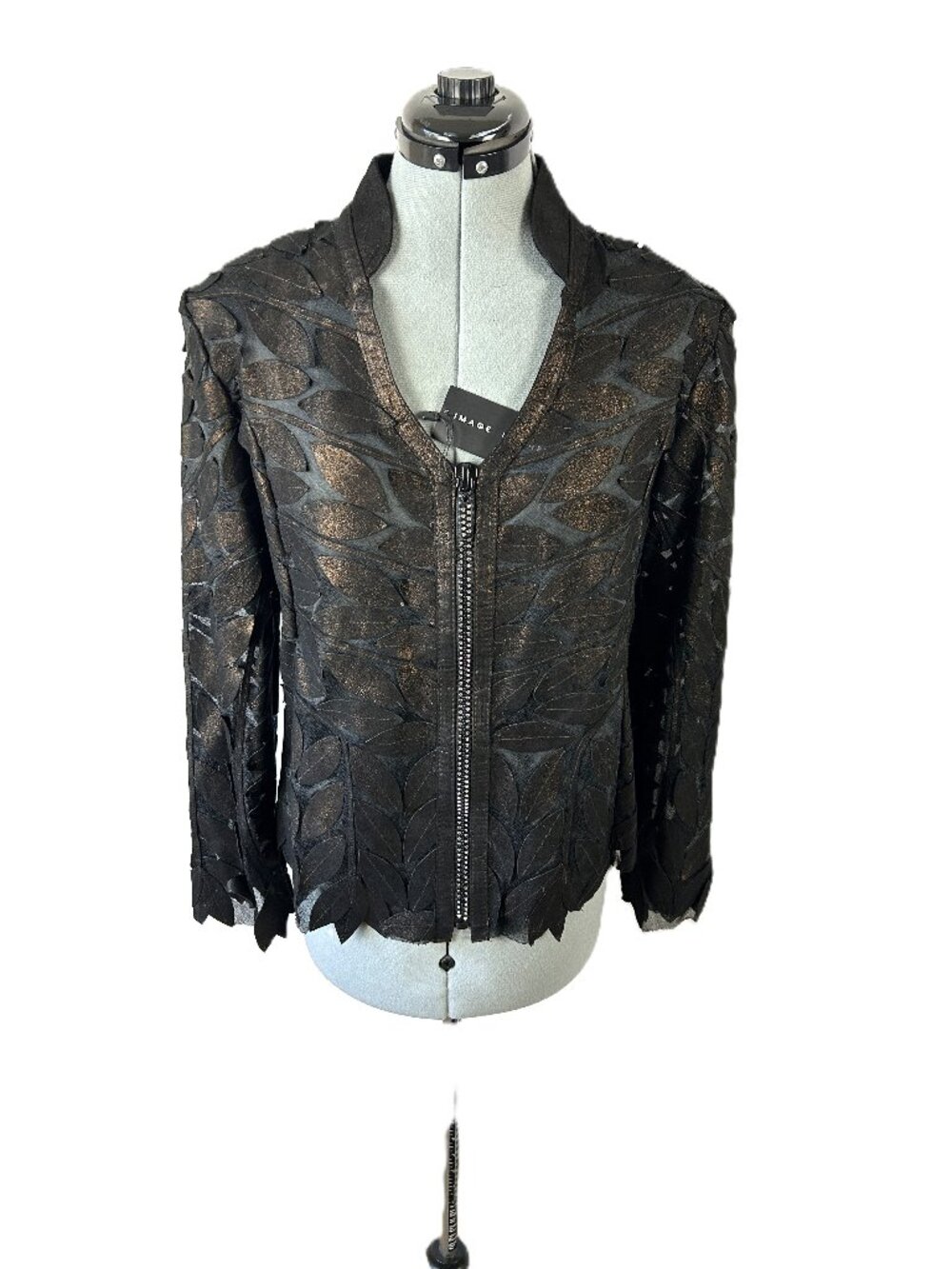Image Leather Leaf Bronze Leather Jacket S NWT Bling Zip